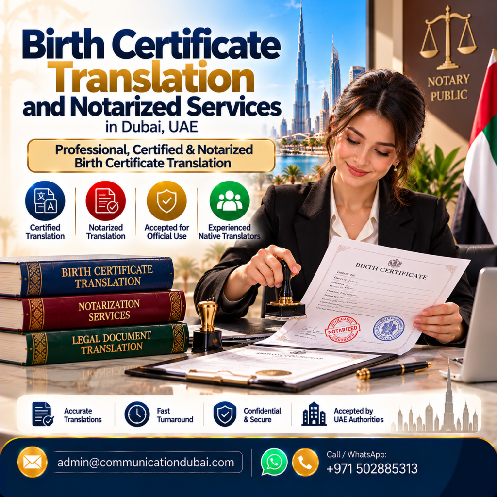 Birth Certificate Translation and Notarized Services in Dubai, UAE